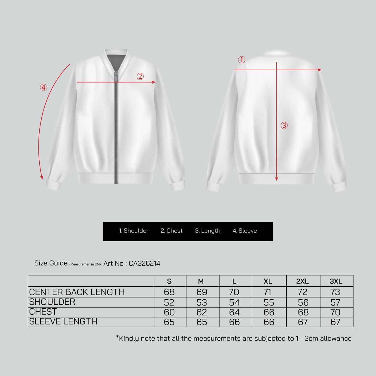 MENS FLEECE CARDIGAN - CA326214 size chart