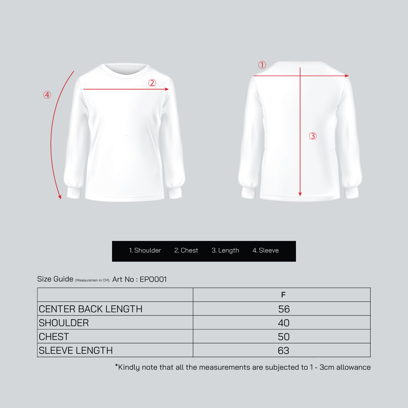 LADIES PULLOVER - EPO002 size chart