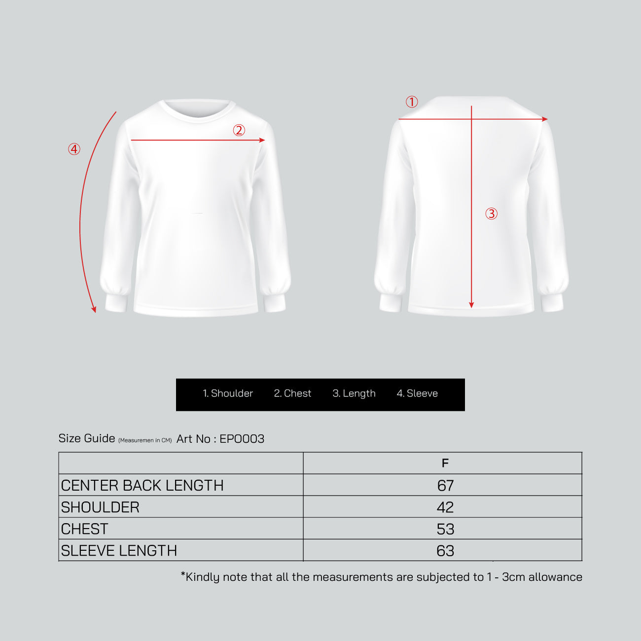 MENS PULLOVER - EPO003 size chart