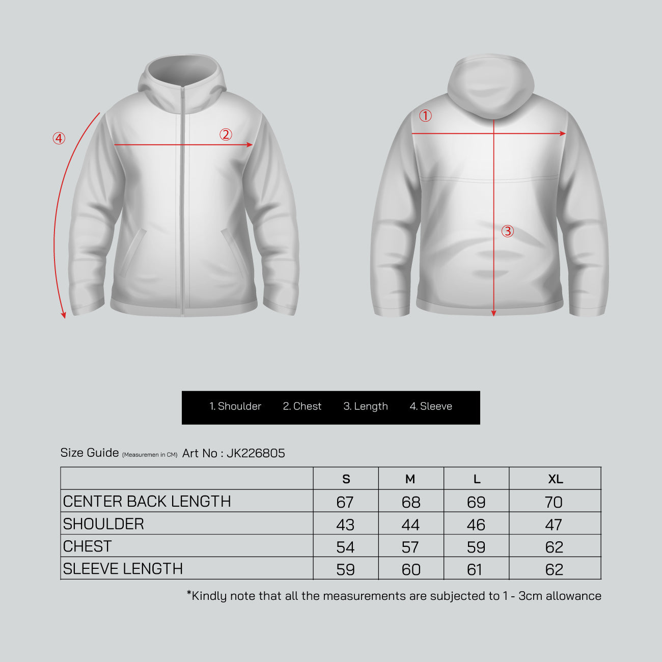 LADIES POLYESTER JACKET - JK226805 size chart