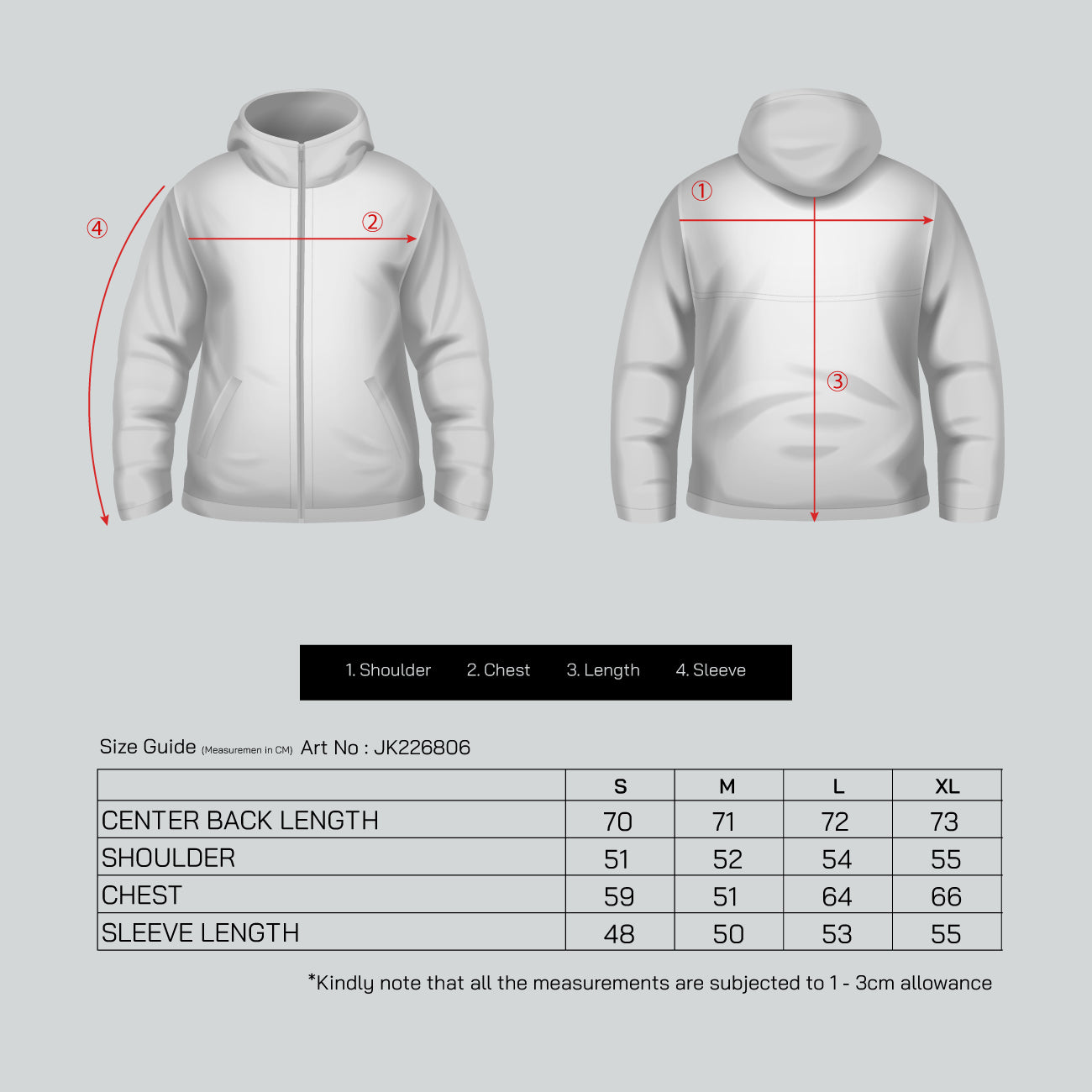 MENS POLYESTER JACKET - JK226806 size chart