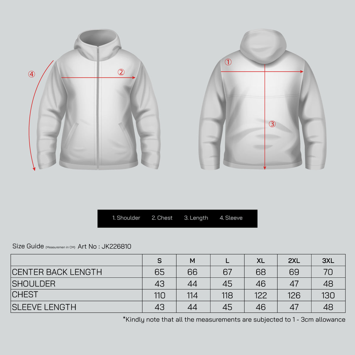 LADIES POLYESTER JACKET - JK226810 size chart