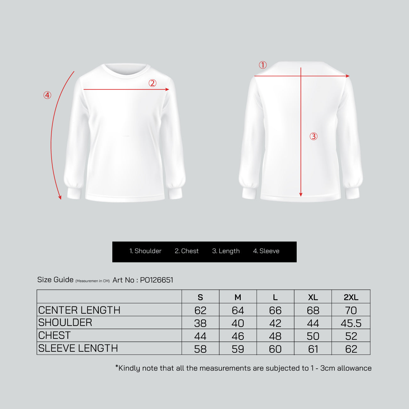 LADIES PULLOVER - PO126651 size chart