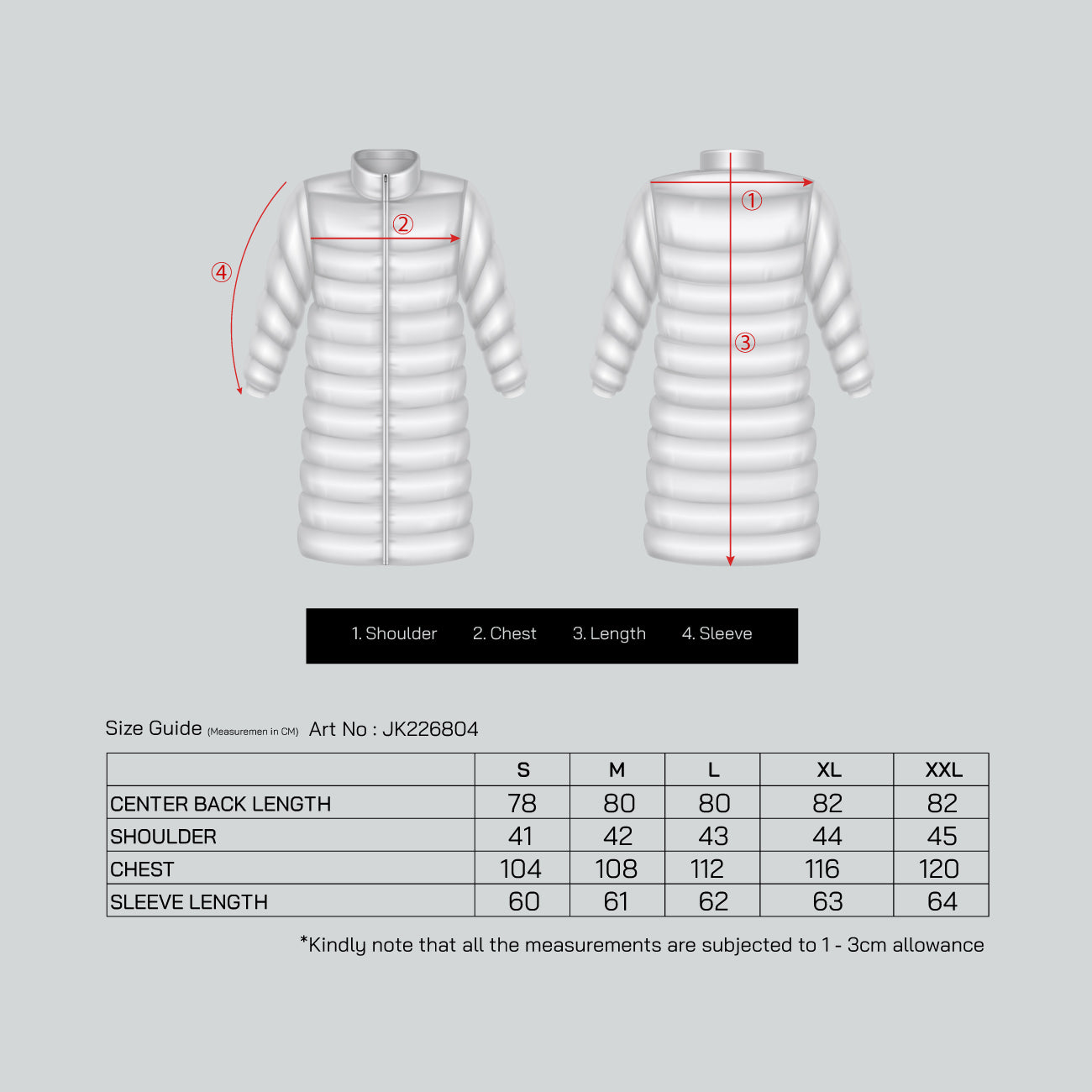 LADIES POLYESTER JACKET - JK226804 size chart